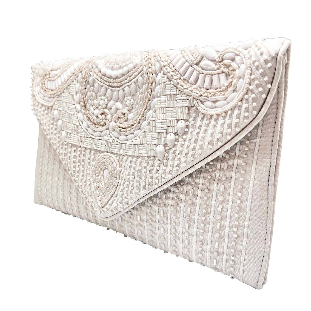 White Bridal Pearl Beaded Bag Clutch Crossbody Handbag Wedding Bride Gift - Picture 6 of 8